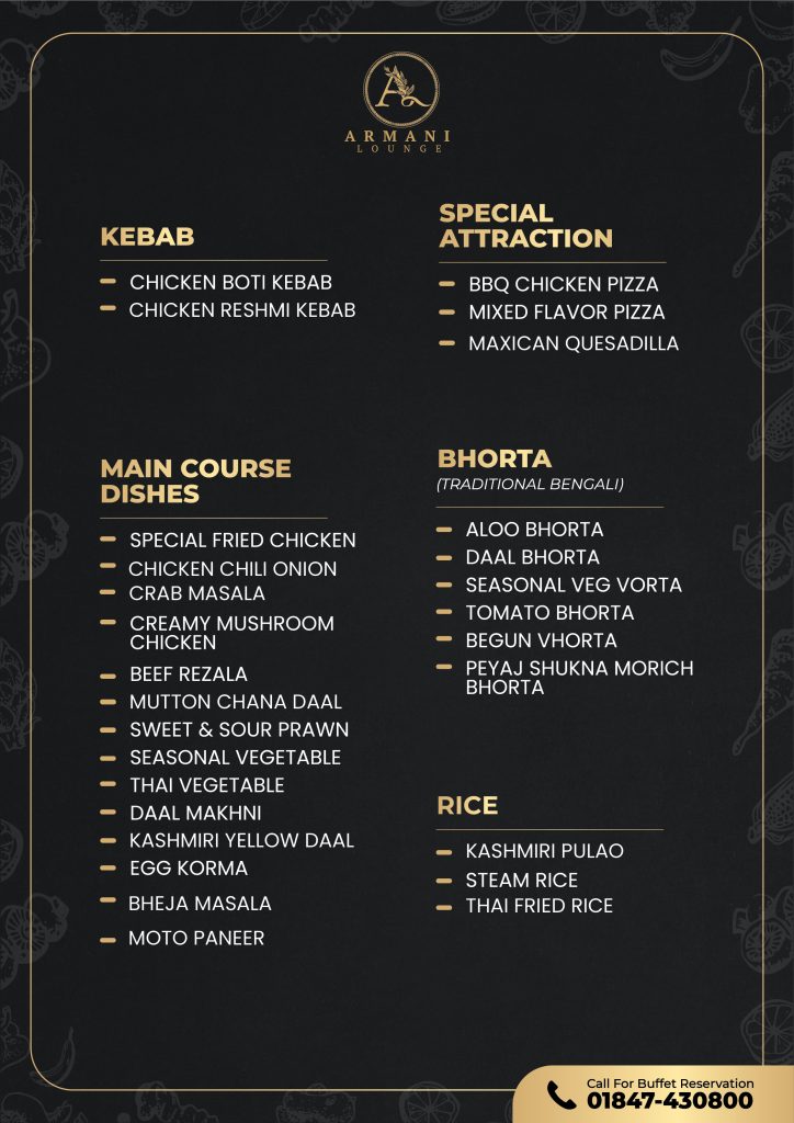 Menu Armani Lounge