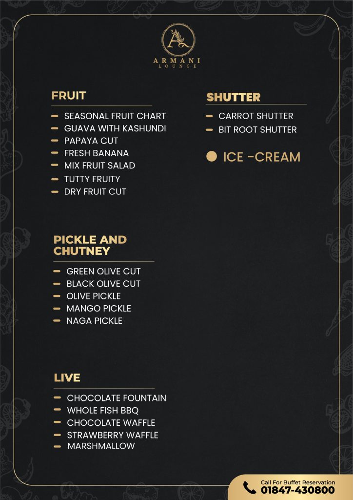 Menu Armani Lounge